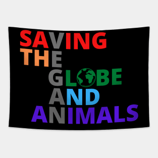 Vegan Rainbow Saving The Globe And Animals Tapestry