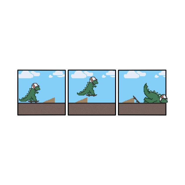 Pixel Dinosaur Skateboard Fail by WatershipBound