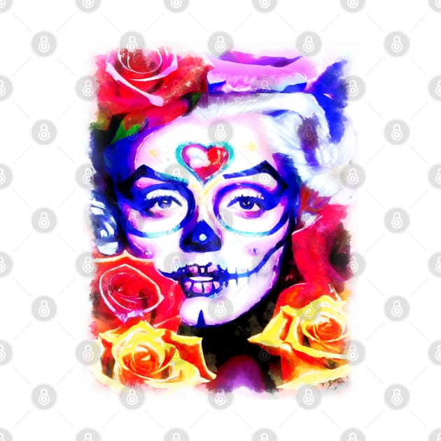 Sugar skull girl with yellow and red roses by AnnArtshock