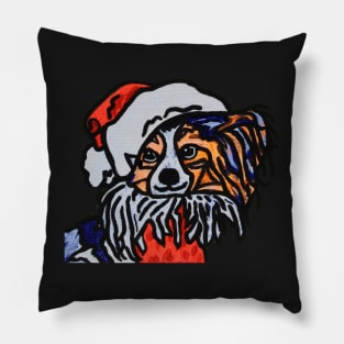 Papillon Dog Santa over Black Pillow