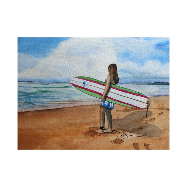 Girl with Surfboard at the Beach by Sandraartist