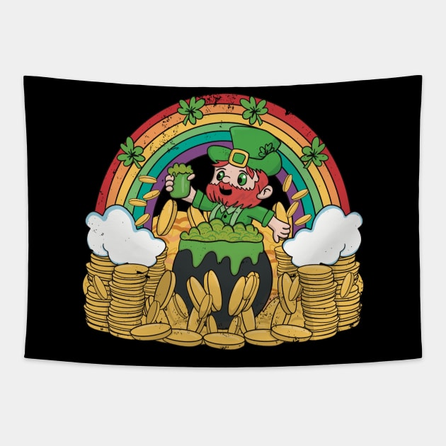 St Patricks Day Leprechaun with Beer and Gold Tapestry by belownormal