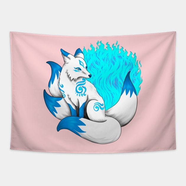 Aqua Blue Kitsune Fox Tapestry by Lady Lilac