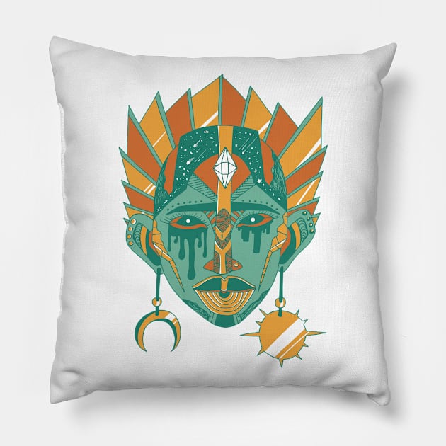 Mountain Green African Mask No 12 Pillow by kenallouis