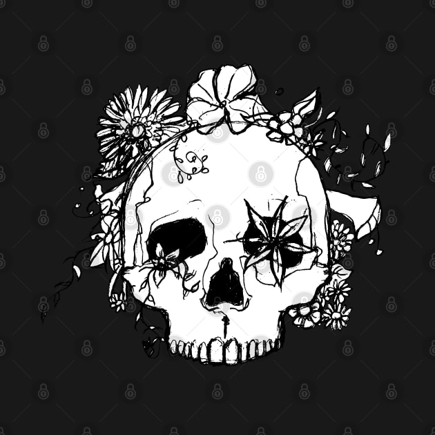 skull and flowers by MerryDee