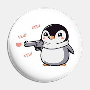 Lovely Penguin with Pistol and Hearts Pin