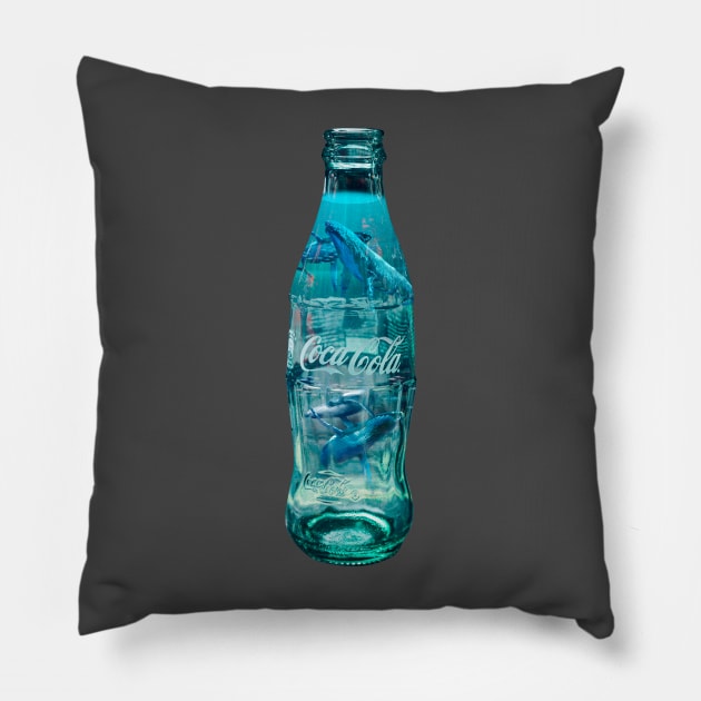 Whale Swimming in a Coke Bottle Pillow by DavidLoblaw