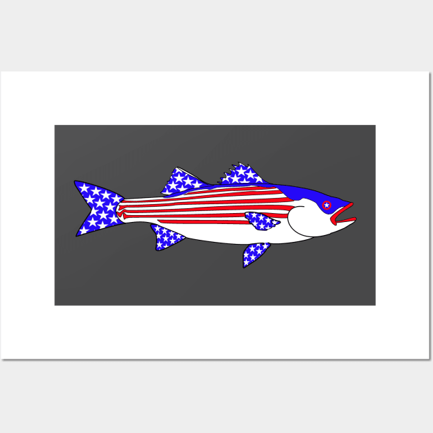 American Flag Striped bass The American Striper - American Flag - Posters  and Art Prints