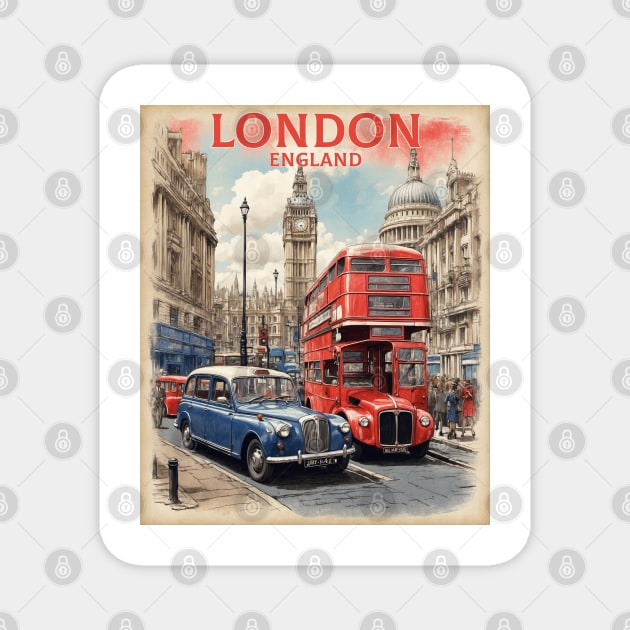 London England Vintage Travel Poster Tourism Magnet by TravelersGems