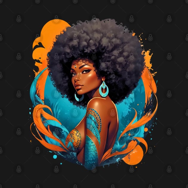 Black Woman Retro vintage psychedelic 80s disco tattoo design by Neon City Bazaar