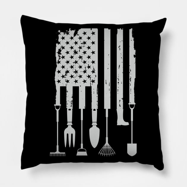 Vintage American Flag Gardener Gardening Tools 4th Of July Pillow by mrsmitful01