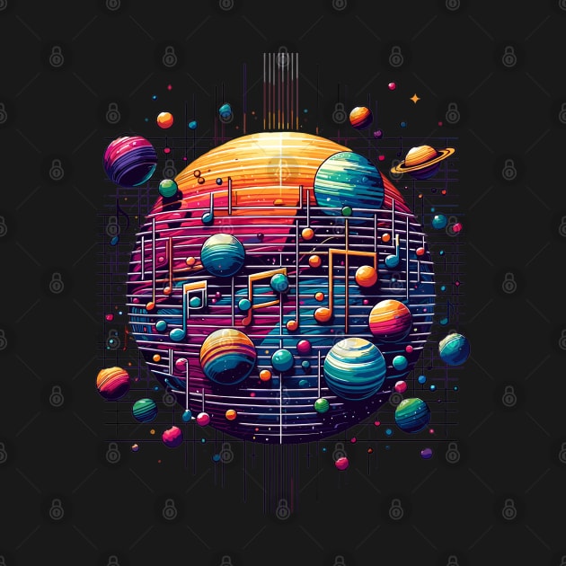 Cosmic Melody: Vibrant Planetary Notes by Graphic Wonders Emporium