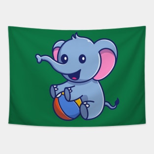 Cute Elephant Playing Ball Cartoon Tapestry