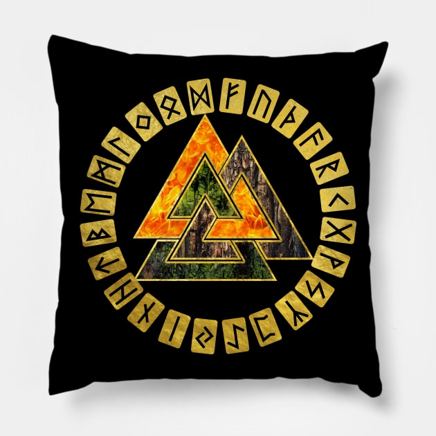 Valknut Symbol and runes Pillow by Nartissima