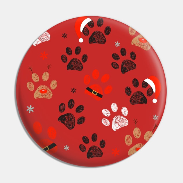 Paw prints with Santa Claus, deer and red hat Pin by GULSENGUNEL