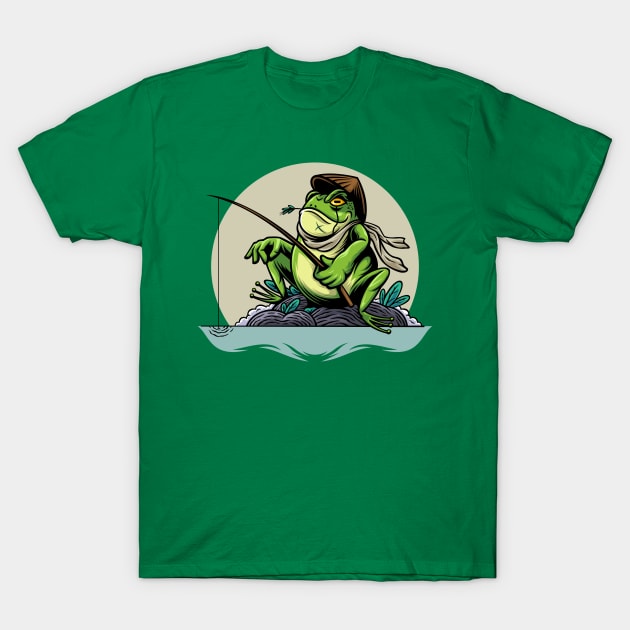 fishing frog illustration - Fishing Frog Illustration - T-Shirt