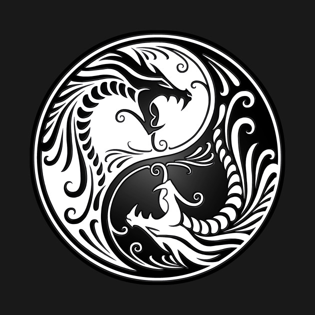 White And Black Yin Yang Dragons