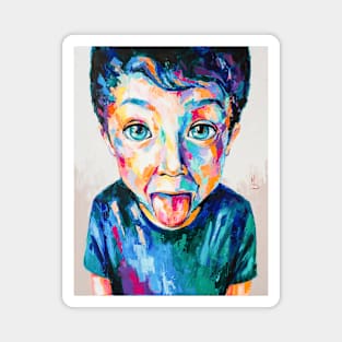 Picture of a boy sticks out his tongue. Magnet