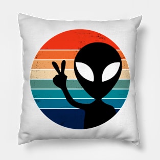 Alien Peace Sign Retro Style Pillow