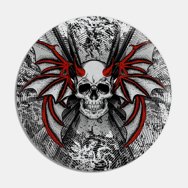 Flying Devils Skull with Bat Wings Pin by SunGraphicsLab