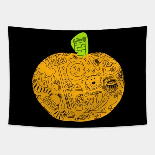 Fall Orange Pumpkin with Lineart "Autumn Doodles" Tapestry