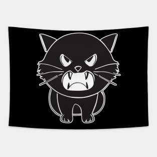 Cute angry hissing black cat Tapestry