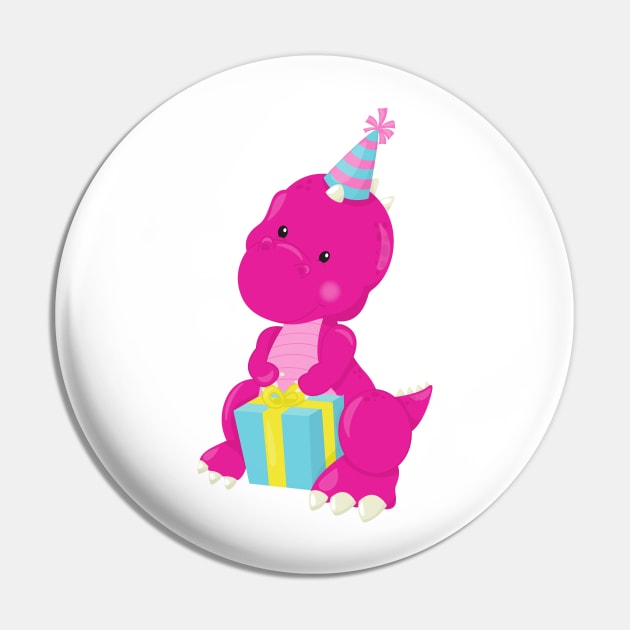 Birthday Dinosaur, Pink Dinosaur, Party Hat, Gifts Pin by Jelena Dunčević