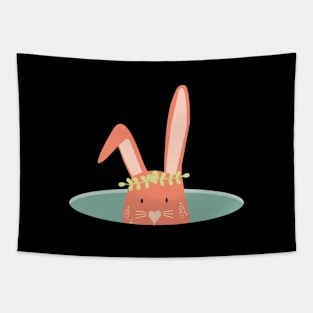 Cute Lovely Cartoon Bunny Orange With Green Wreath Tapestry