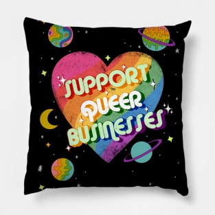 Support queer businesses vintage distressed design with planets Pillow