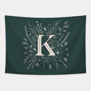 Botanical Letter K (Forest Green) Tapestry