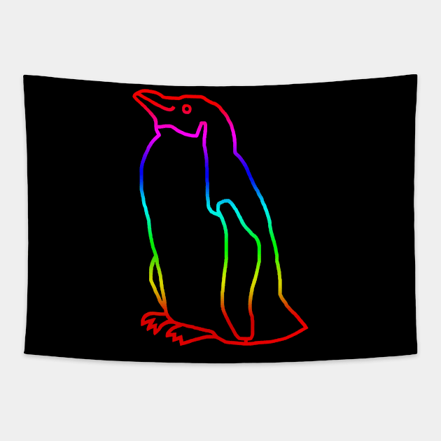 Penguin Rainbow Minimal Line Tapestry by ellenhenryart