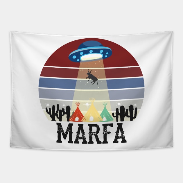 Marfa Texas Ghost Lights Festival UFO Cow Abduction Tapestry by alltheprints