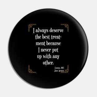 Jane Austen Art Deco Quote (White and Gold) Pin