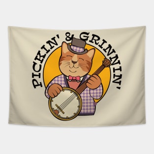 Pickin' and Grinnin' Banjo Cat Tapestry