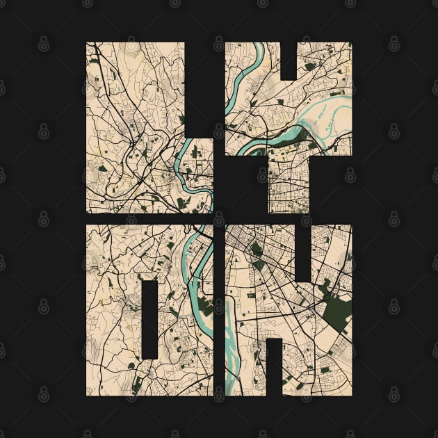 Lyon, France City Map Typography - Vintage by deMAP Studio