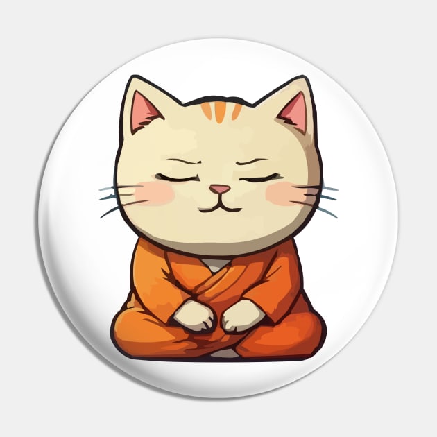 Cute Meditating Cartoon Monk Cat Pin by Elvdant