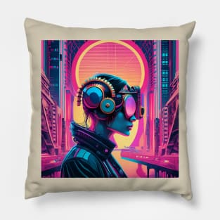 Steampunk synthwave art Pillow