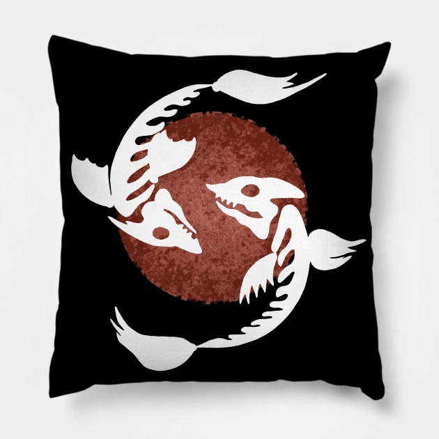 Yin yang skull fishes Pillow by Veyiive