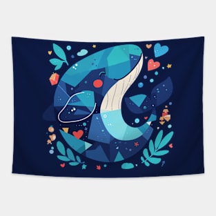 Geometrical Colorful Blue Whale. Adorable Mosaic Cute Kawaii Simple Animal Tapestry