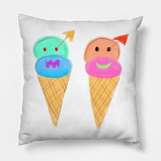 Pink blue ice cream cones art Pillow