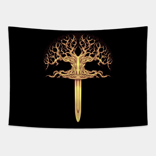 Viking sword and Yggdrasil Tapestry by Modern Medieval Design