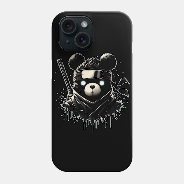 Cool Ninja Bear Japanese Anime Ink Splash Style Phone Case by TomFrontierArt