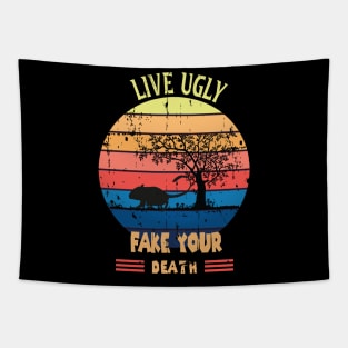 Funny Ugly Cat Vintage Live Ugly Fake Your Death  Opossum Tapestry