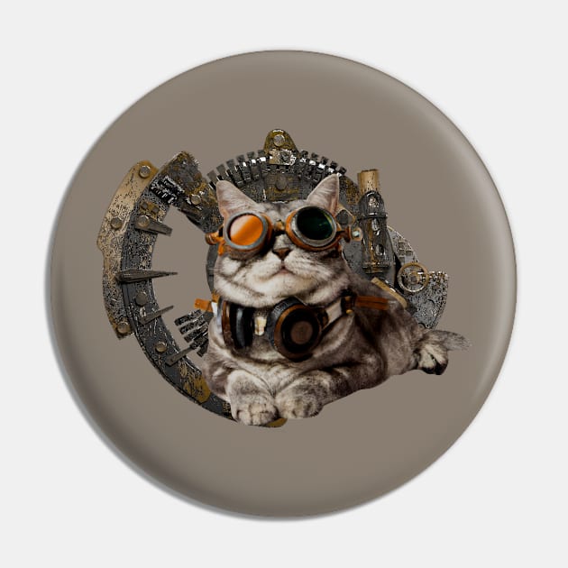 SteamPunk Cat Pin by Turtlewerx inc