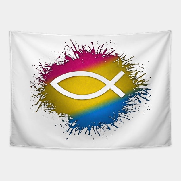 Paint Splatter Pansexual Pride Flag Fish Symbol Tapestry by LiveLoudGraphics