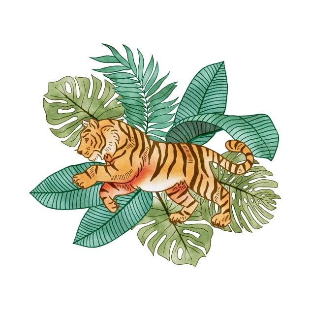 Tiger and Leaves-1 by Farissa