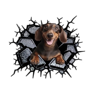 Funny Dachshund Wall Crack Dog Lover T-Shirt