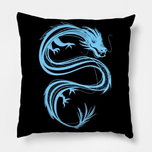 traditional chinese dragon in pastel baby blue Pillow