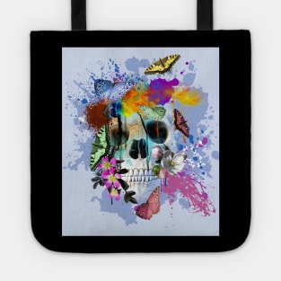 Skull Flowers And Butterfly, Rainbow Butterflies Tote