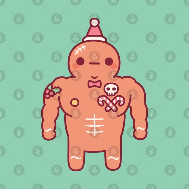 Funny Muscular Gingerbread Man With Christmas Tattoos by rustydoodle